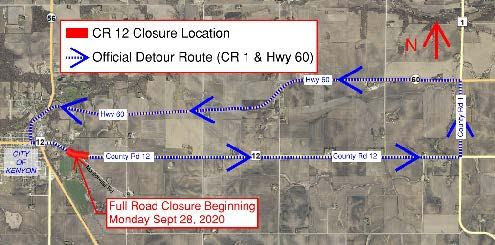 COUNTY ROAD 12 CLOSURE BEGINNING MONDAY, SEPTEMBER 28, 2020